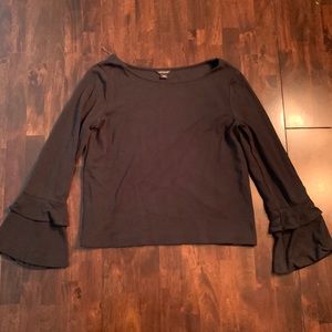 EUC Ann Taylor black bell sleeve top, XXS, excellent used condition